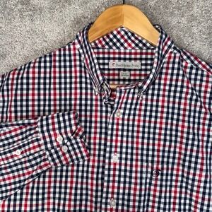 Peach State Pride Men's XL Red White Blue Gingham Button Down Long‎ Sleeve Shirt